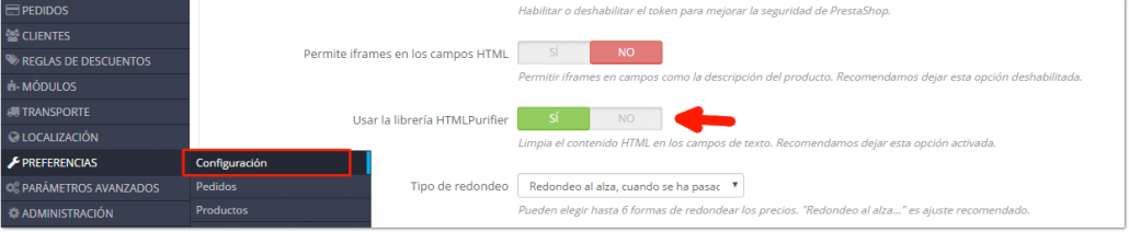 desactivar htmlpurifer emails en Prestashop